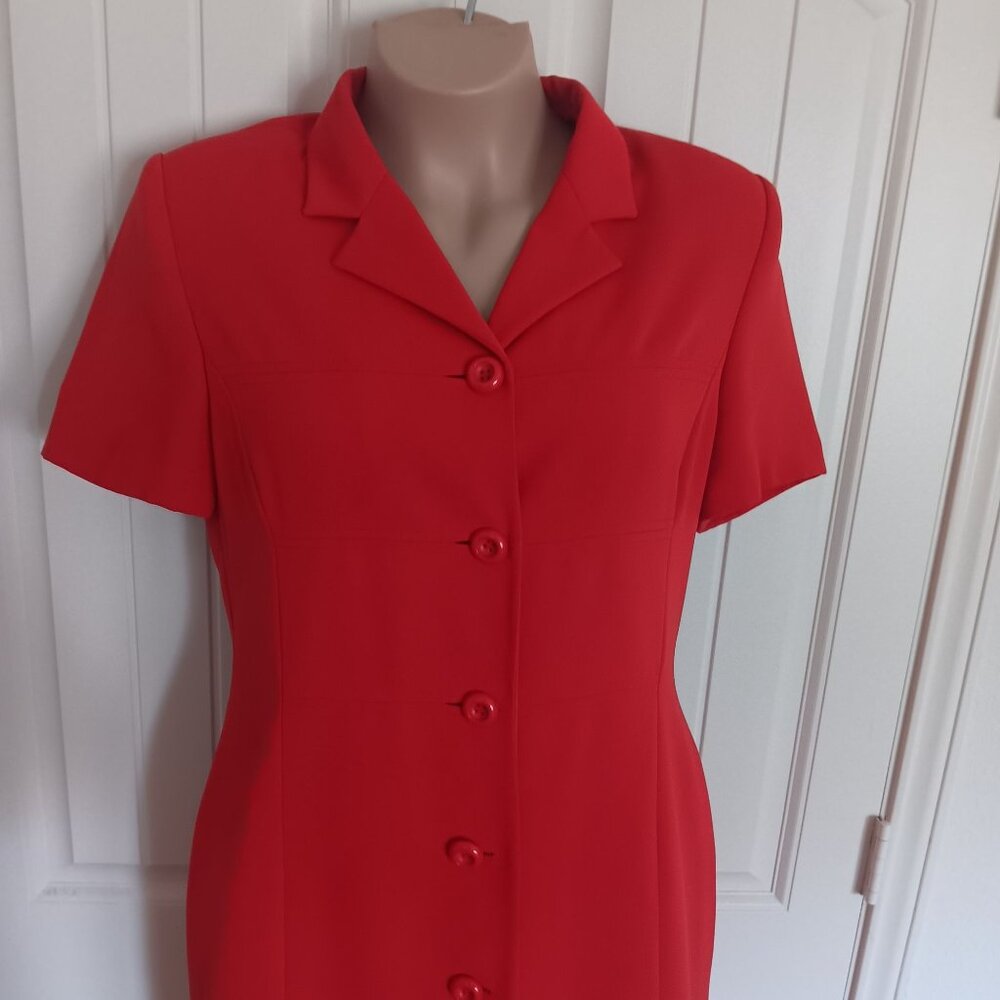 Kasper For A.S.L Red Button-Down Short Sleeve Dre… - image 2